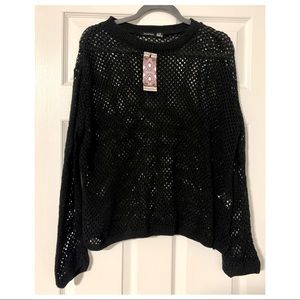 NWT Black Fishnet Wide- Knit Sweater.  Size 18.